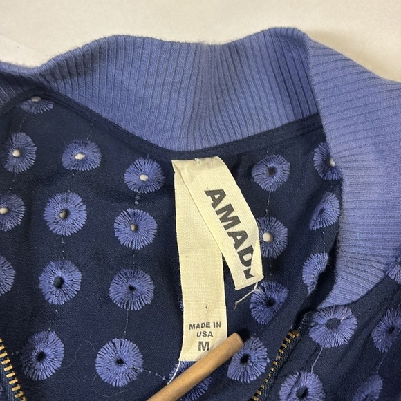 Anthropologie Amadi Eyelet Bomber Jacket Blue Size Medium - Picture 6 of 6